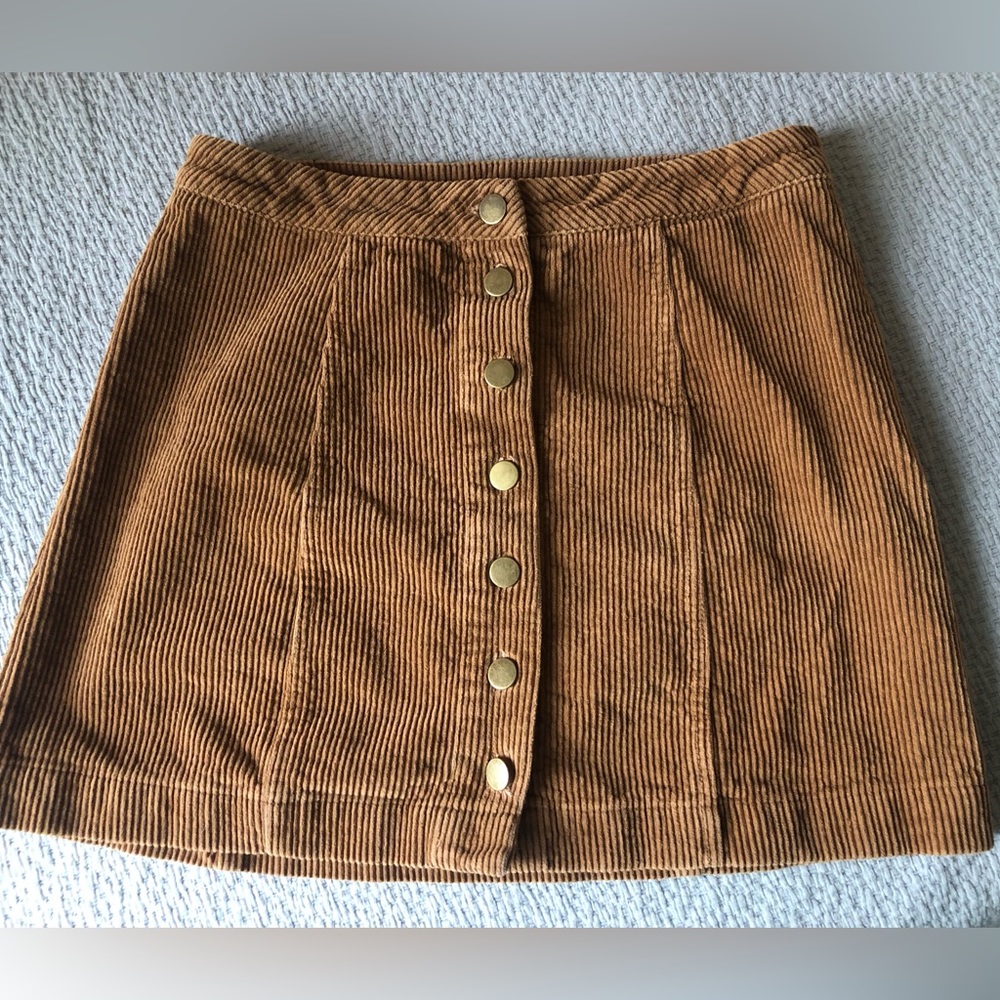 Brown Corduroy Button-Up Miniskirt